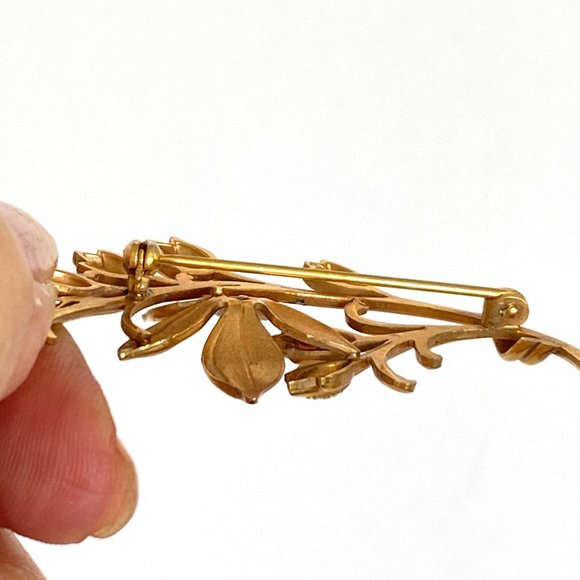 c1900 Andreas Daubs German Flower Seed Pearl 9K Double Gold Plate Antique Brooch - Picture 6 of 10